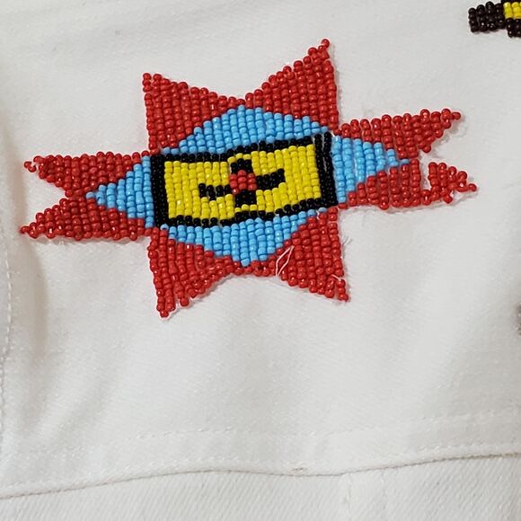 Lauren Jeans Co Womens Sz Small Aztec Beaded White Denim Jacket - Picture 6 of 10